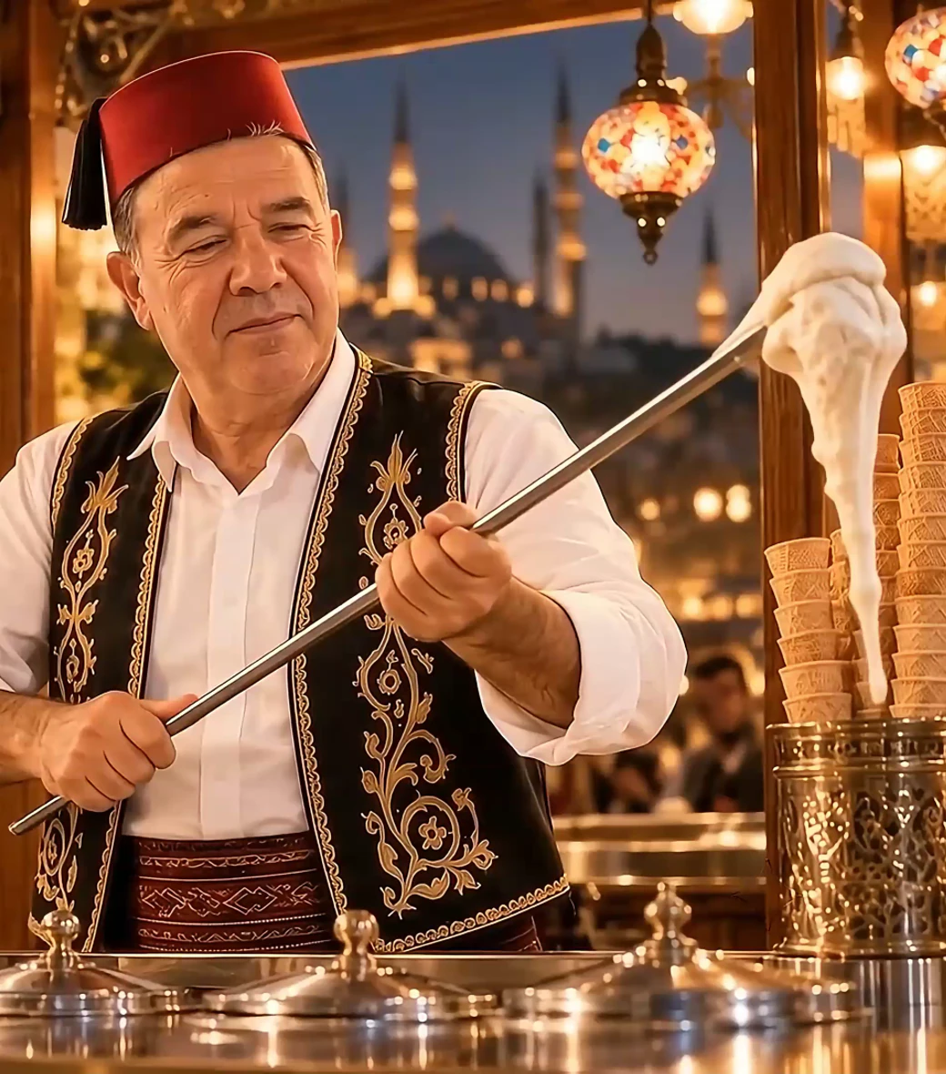 Uncle Resat serving Turkish ice cream