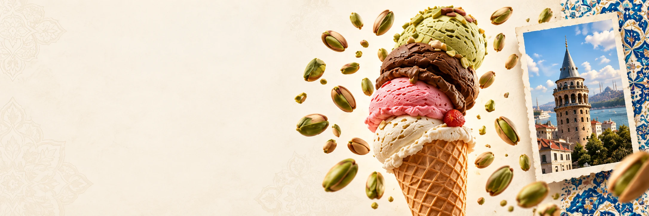 Four scoops of Turkish ice cream, flying pistachios and an Istanbul postcard